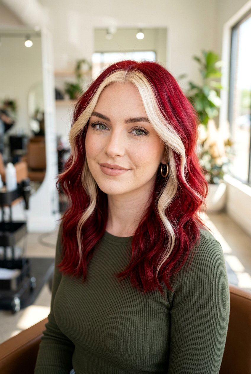 Scarlet Red Hair with Blonde Money Piece - 20 red hair with blonde money piece - 20 red hair with blonde money piece