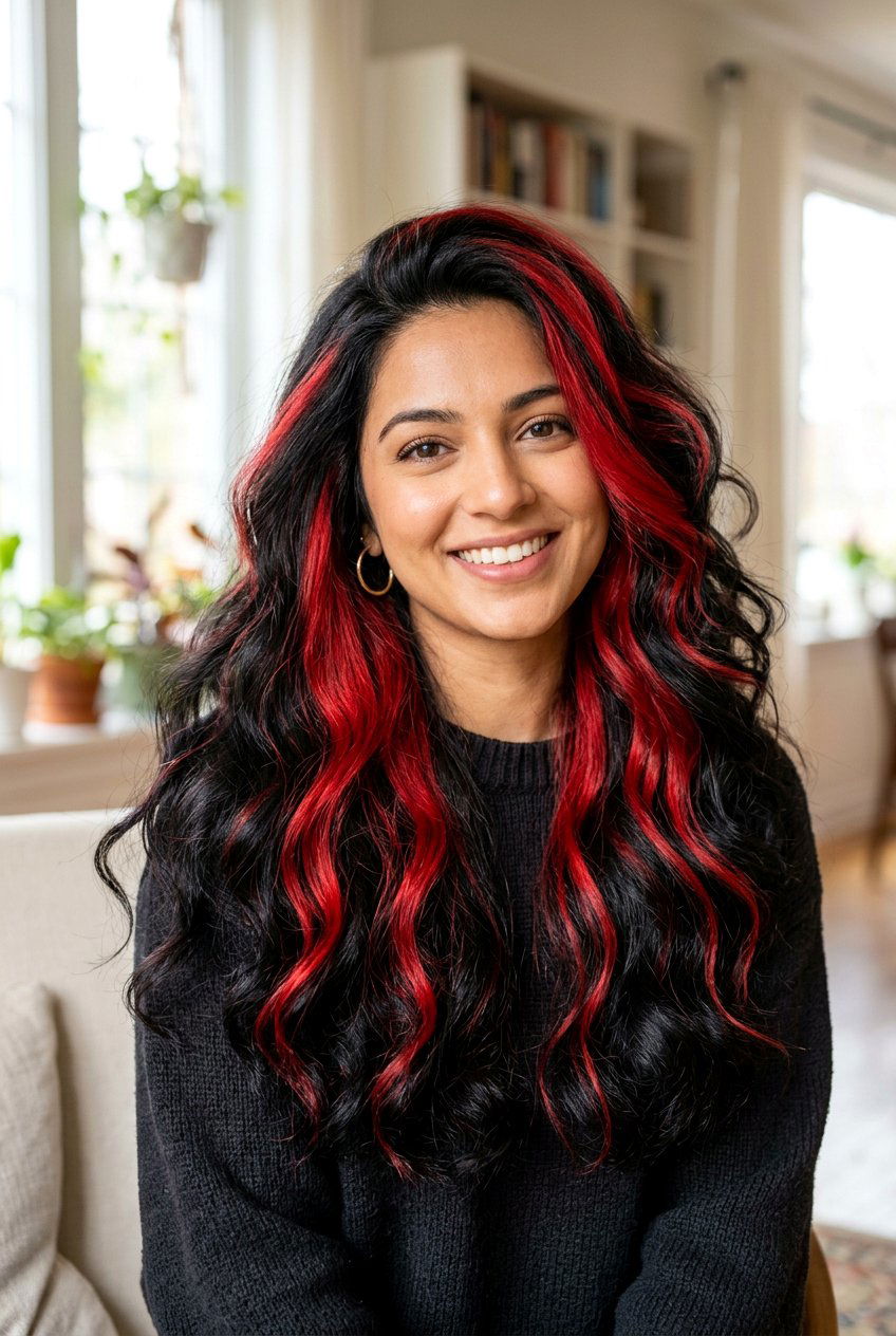 Scarlet Red Highlights Black Hair - 20 black hair with red highlights - 20 black hair with red highlights