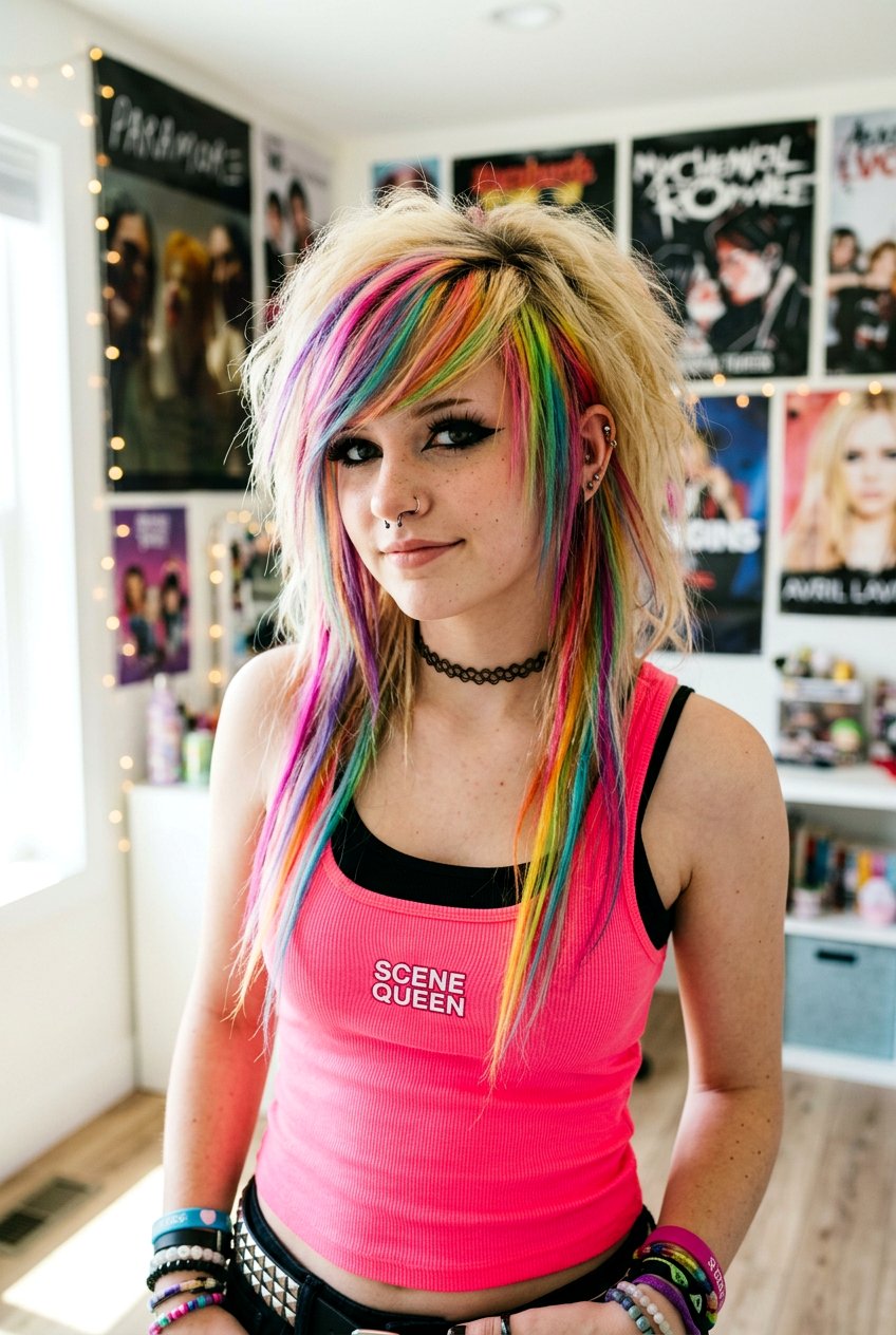 Scene Hair With Rainbow Highlights - 20 scene layered haircut for girls - 20 scene layered haircut for girls