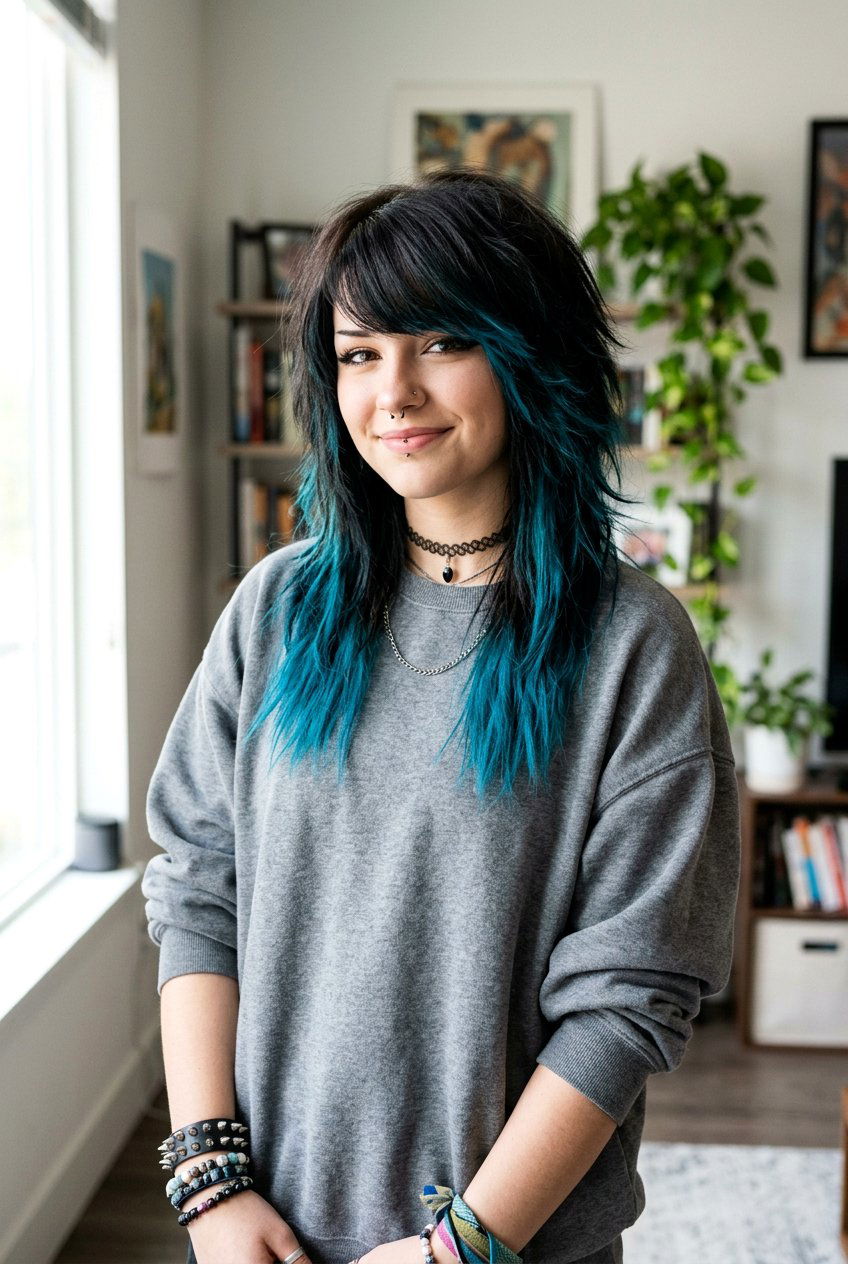 Scene Hair With Teal Blue Tips - 20 scene layered haircut for girls - 20 scene layered haircut for girls