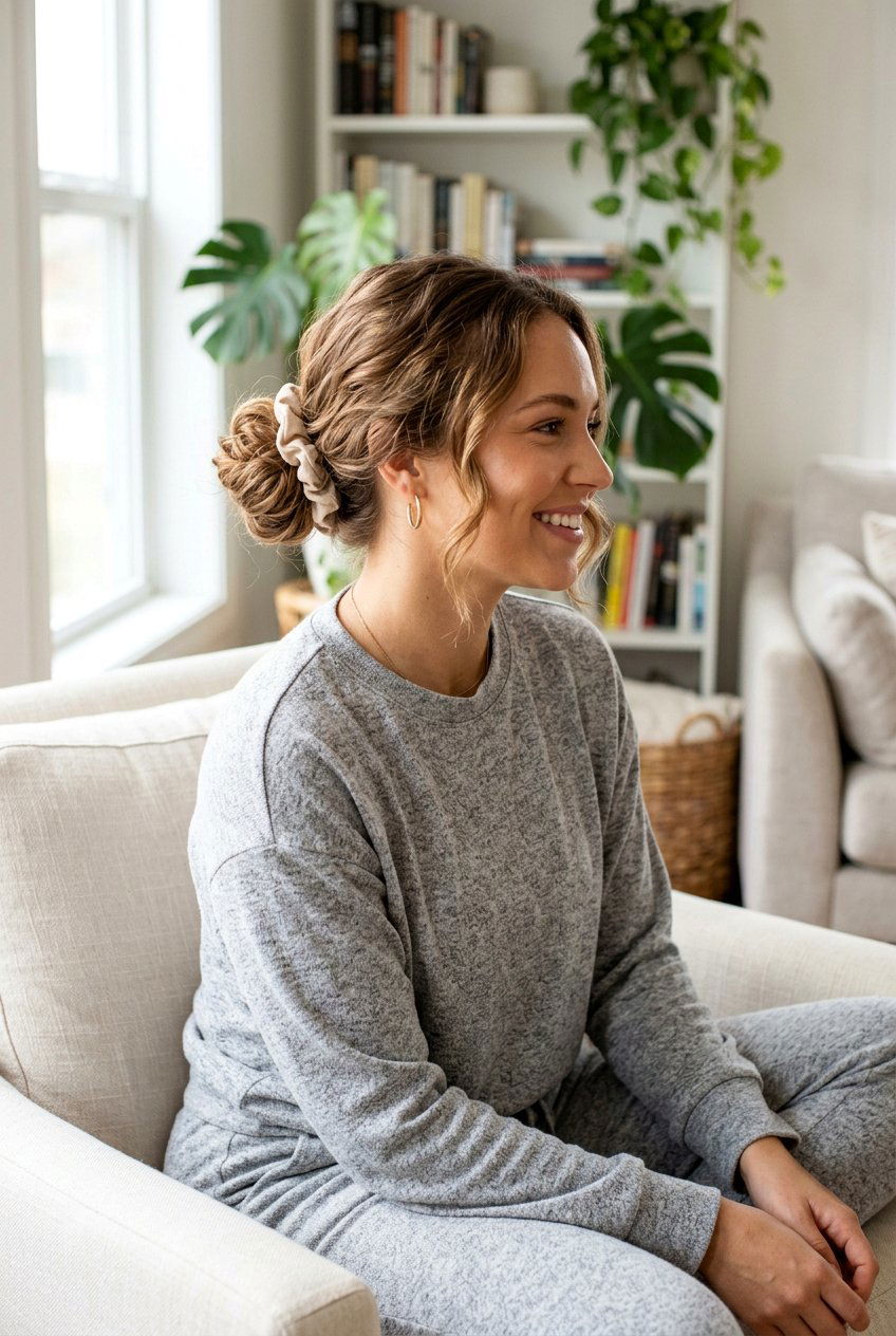 Scrunchie Bun Curls - 20 heatless curls for fine hair women - 20 heatless curls for fine hair women