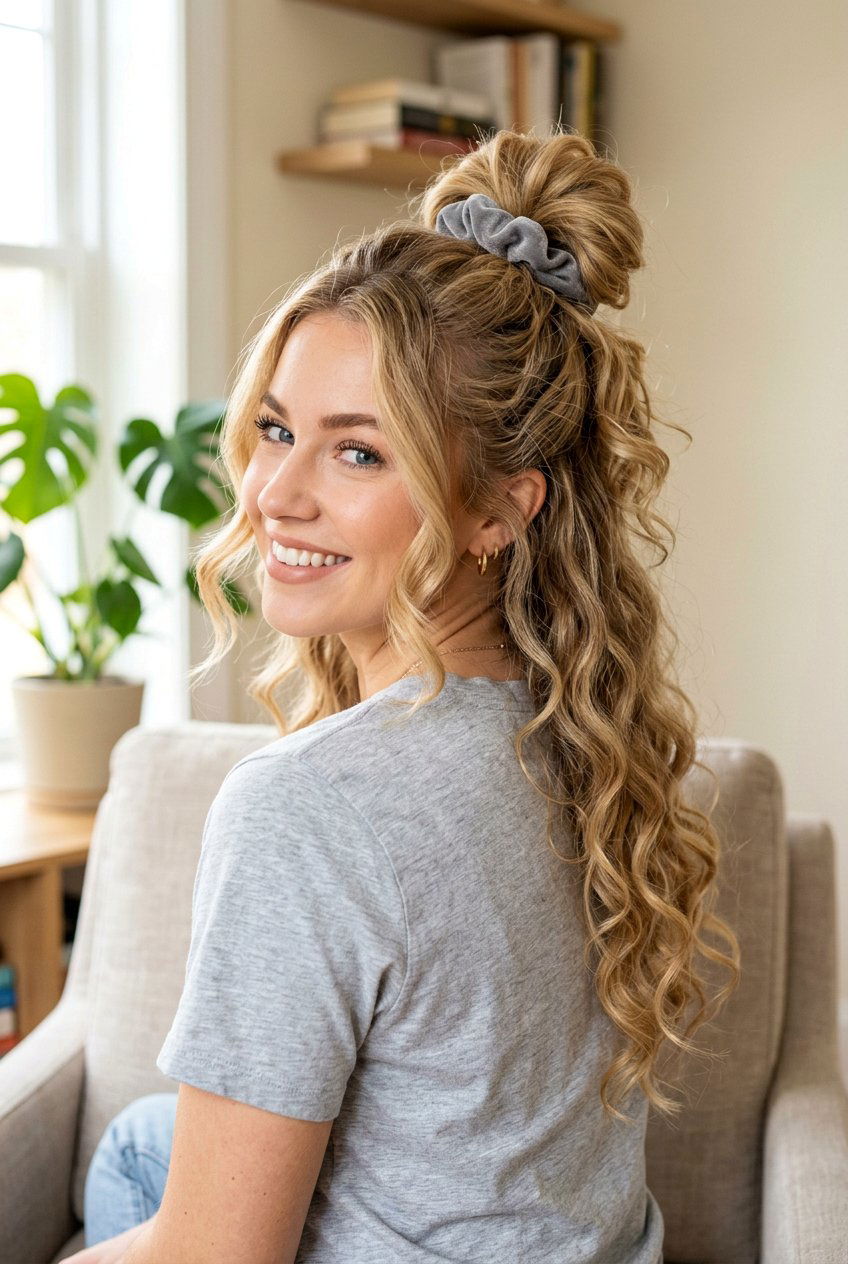 Scrunchie Bun Curls - 20 no heat waves for thick hair women - 20 no heat waves for thick hair women