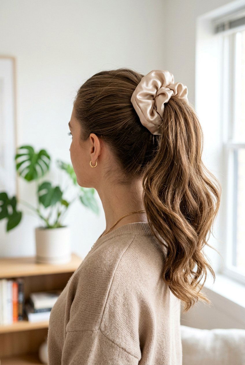 Scrunchie high ponytail - 20 quick no heat hairstyle for mornings - 20 quick no heat hairstyle for mornings