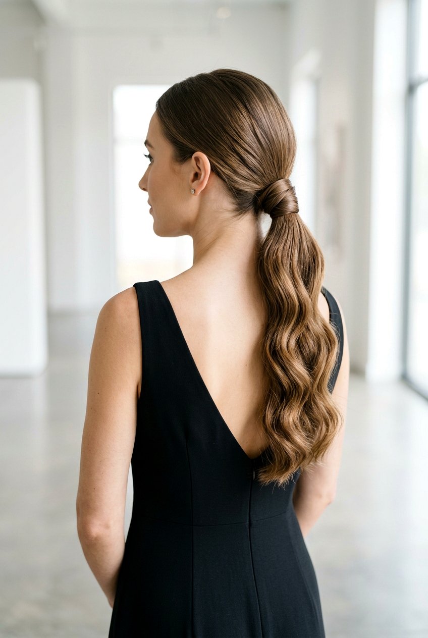 Sculptural Low Ponytail With Soft Waves - 20 cocktail ponytail with soft waves - 20 cocktail ponytail with soft waves