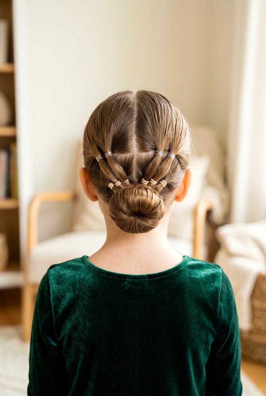 Sectioned Low Bun Design - 20 easy rubber band styles for kids - 20 easy rubber band styles for kids