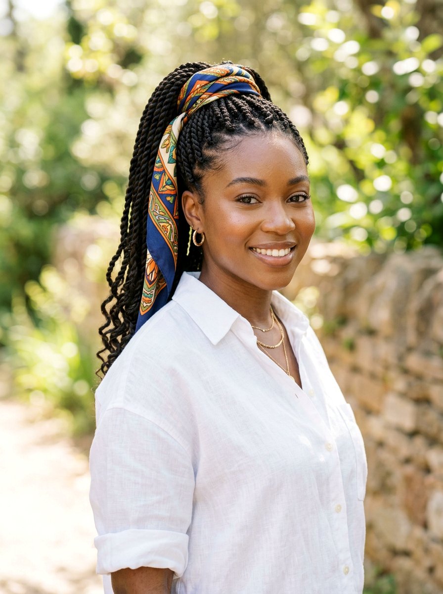 Senegalese Twist Ponytail With Scarf - 20 senegalese twists ponytail - 20 senegalese twists ponytail