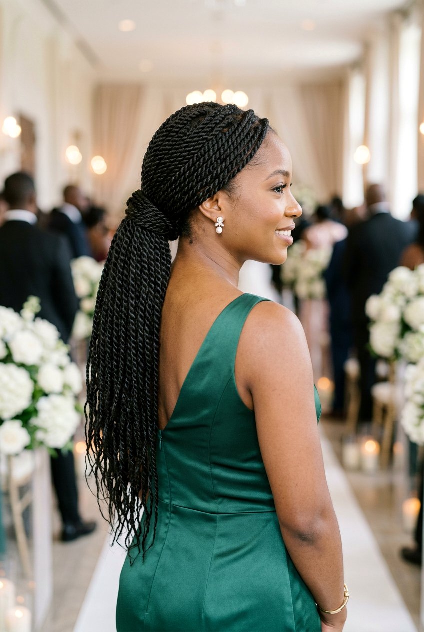 Senegalese Twist Ponytail with Rope Twist Base Wrap - 20 bridesmaid braid ponytail for black women - 20 bridesmaid braid ponytail for black women