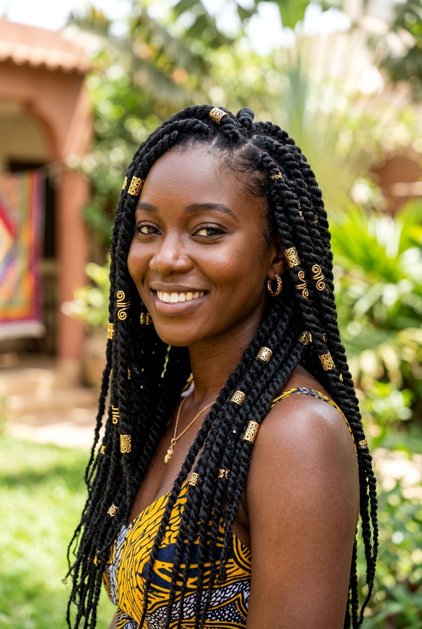 Senegalese twists with gold cuffs - 20 senegalese twists hairstyles - 20 senegalese twists hairstyles