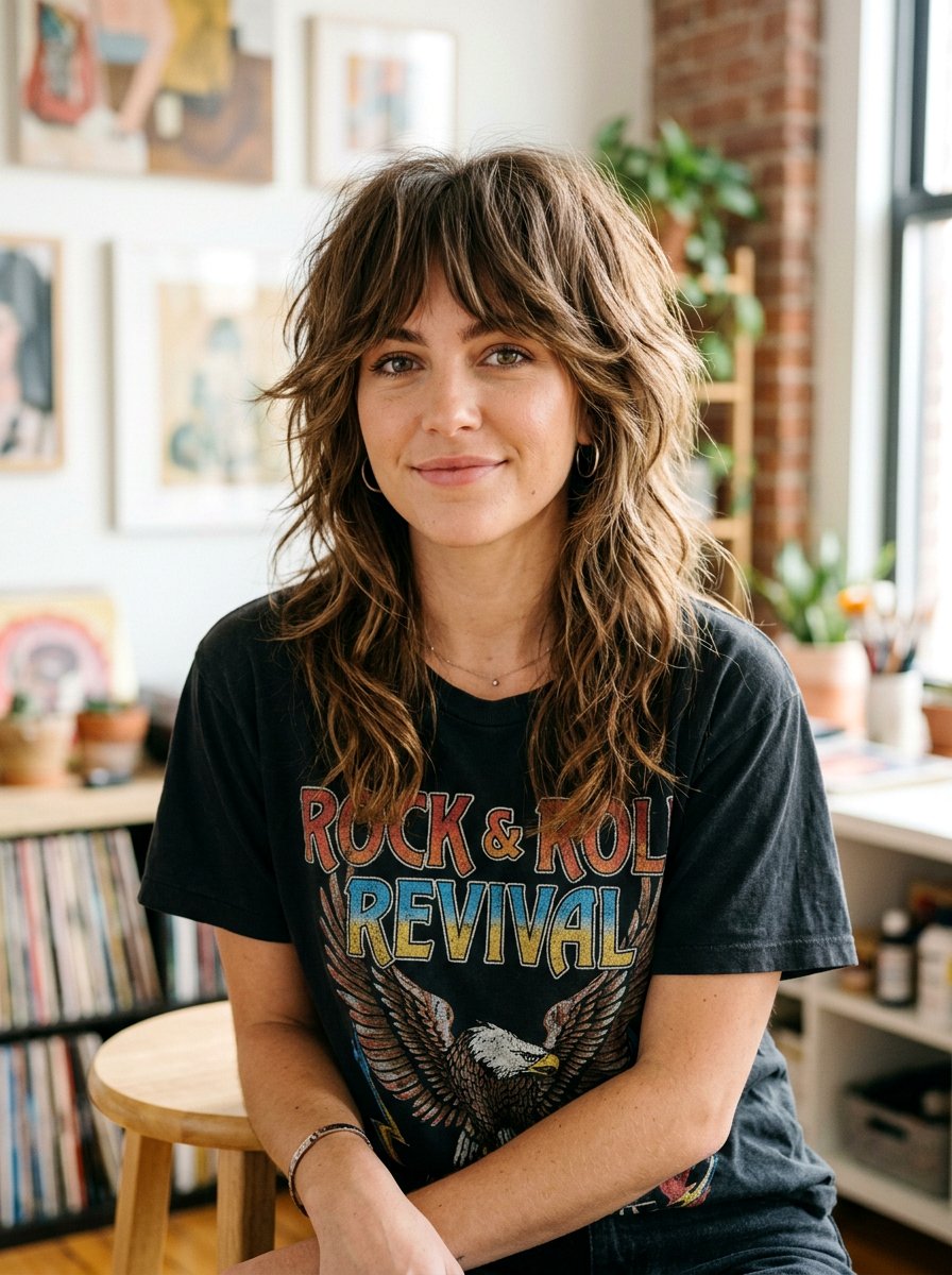 Shag Haircut With Feathered Bangs - 20 hairstyle to add softness to angular face - 20 hairstyle to add softness to angular face