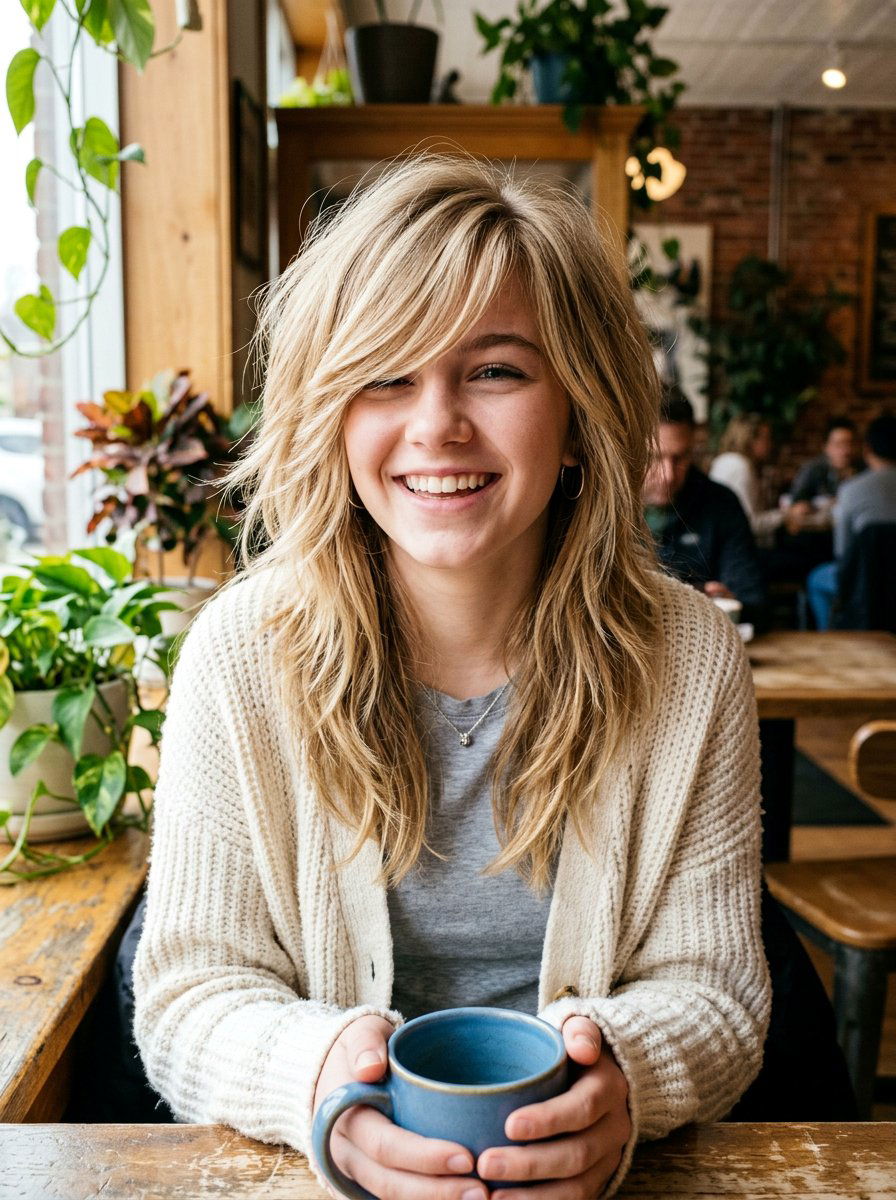 Shag Haircut With Side Swept Bangs - 20 teen girls shoulder length shag haircut - 20 teen girls shoulder length shag haircut