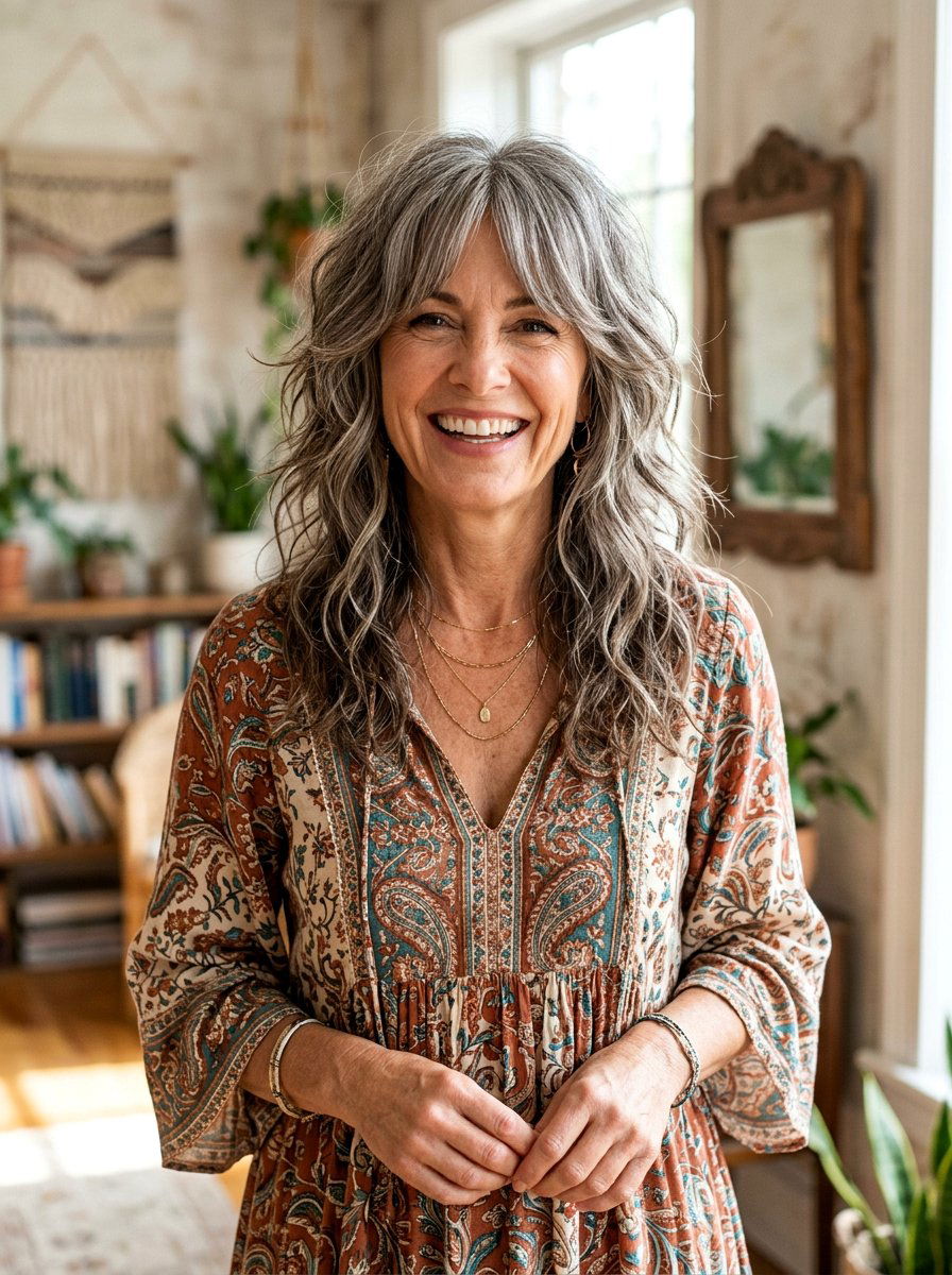 Shag With Curtain Bangs - 20 shoulder length shag for women over 50 - 20 shoulder length shag for women over 50