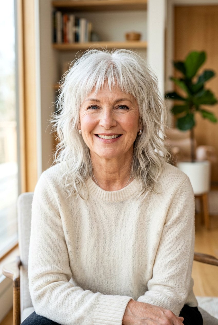 Shag haircut with bangs - 20 medium hairstyles for women over 60 - 20 medium hairstyles for women over 60