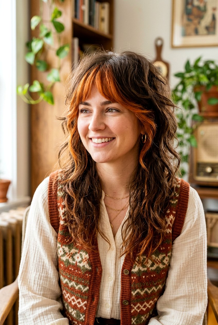 Shaggy Brunette Hair With Copper Money Piece - 20 brunette hair with copper money piece - 20 brunette hair with copper money piece