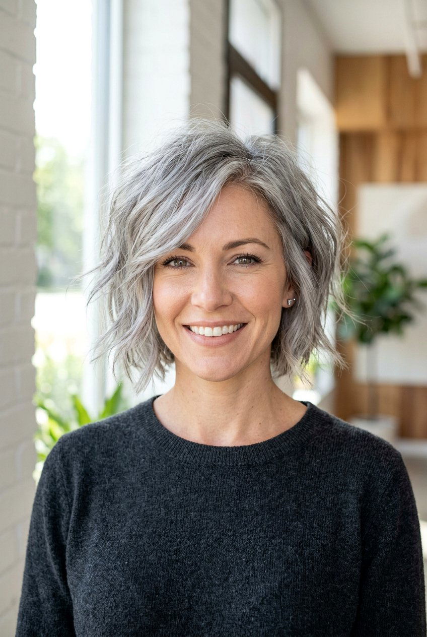 Shaggy Gray Bob - 20 gray bob hairstyles - 20 gray bob hairstyles