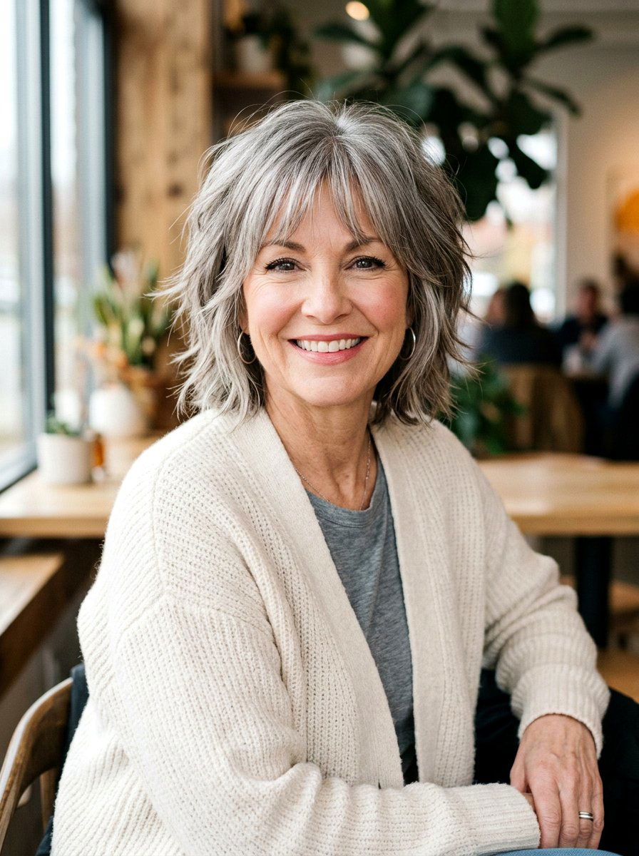 Shaggy Layered Bob With Wispy Bangs - 20 soft layered bob for women over 50 - 20 soft layered bob for women over 50