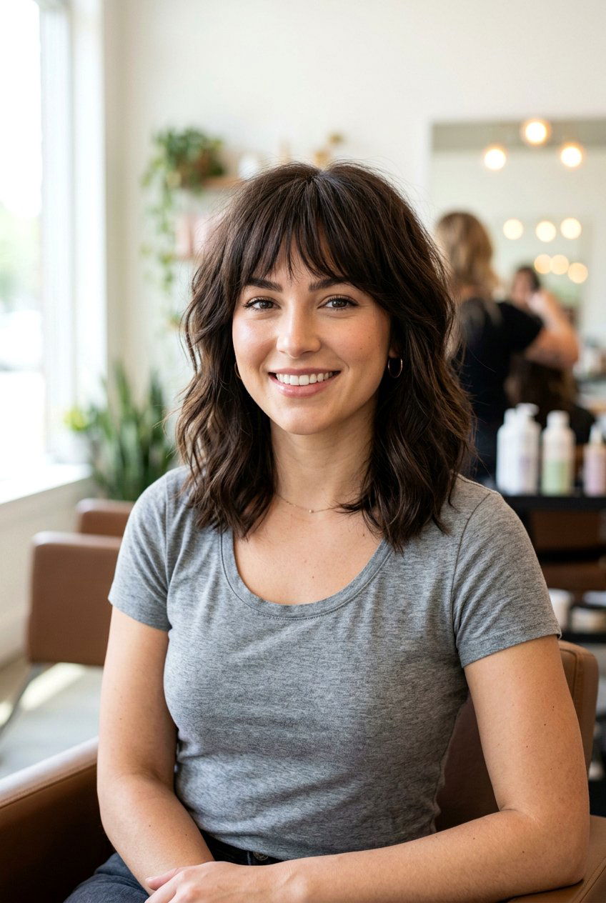 Shaggy Lob With Bangs For Oval Face - 20 shaggy lob with bangs - 20 shaggy lob with bangs