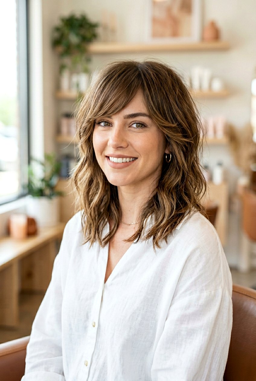 Shaggy Lob With Side Swept Bangs - 20 shaggy lob with bangs - 20 shaggy lob with bangs