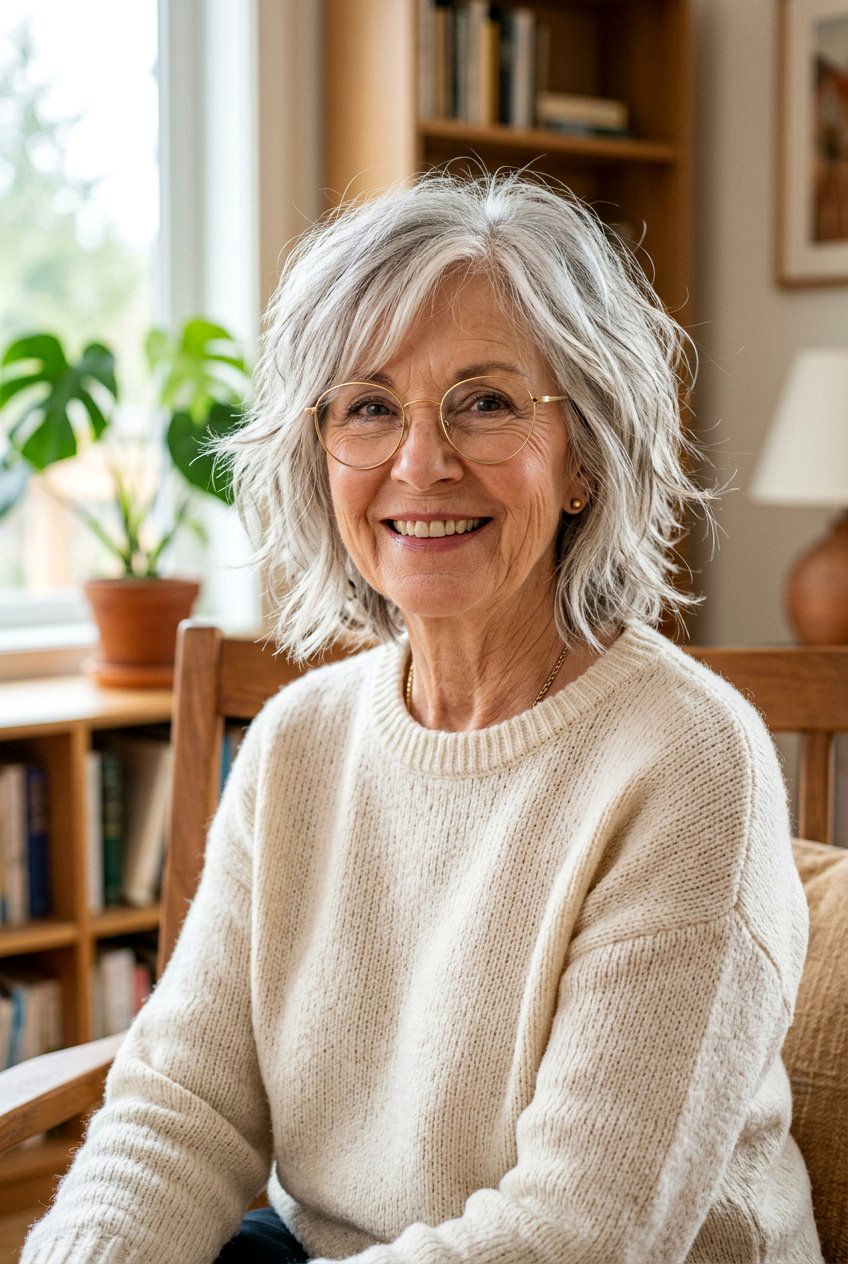 Shaggy Lob With Wispy Layers - 20 layered haircut for women over 70 with glasses - 20 layered haircut for women over 70 with glasses