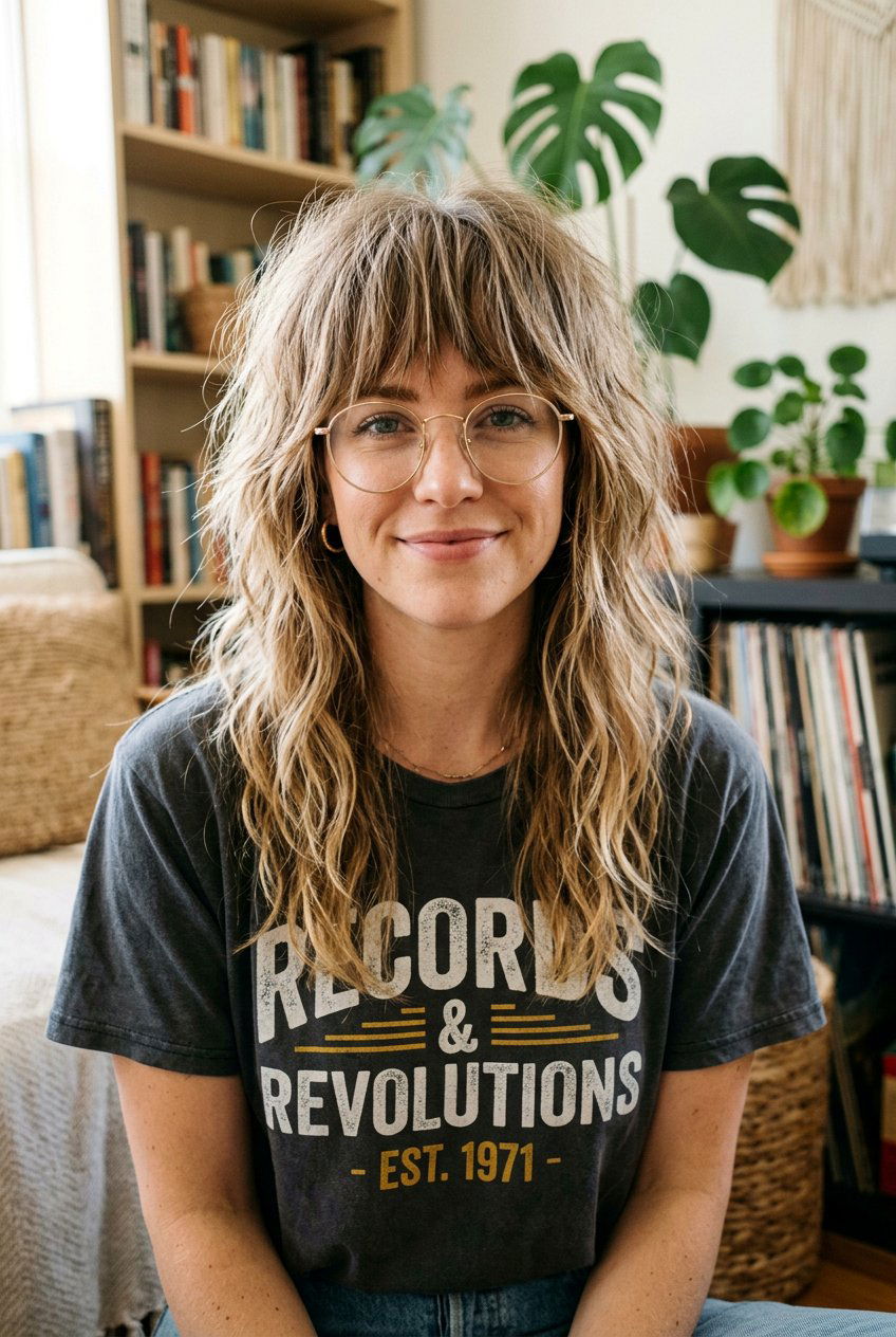 Shaggy Long Bangs - 20 long bangs for women with glasses - 20 long bangs for women with glasses