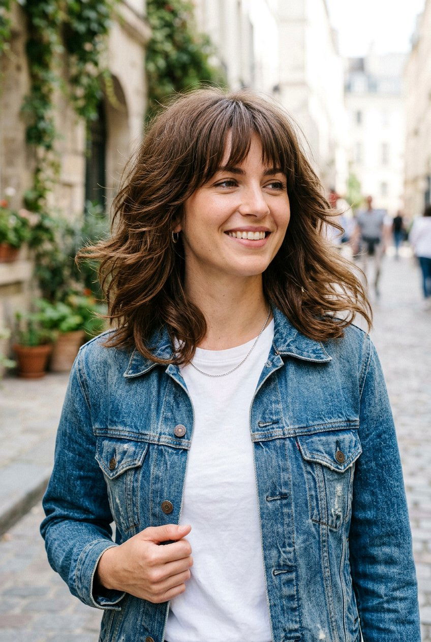 Shaggy Shoulder Length Cut With Piecey Fringe - 20 wispy fringe with shoulder length hair - 20 wispy fringe with shoulder length hair