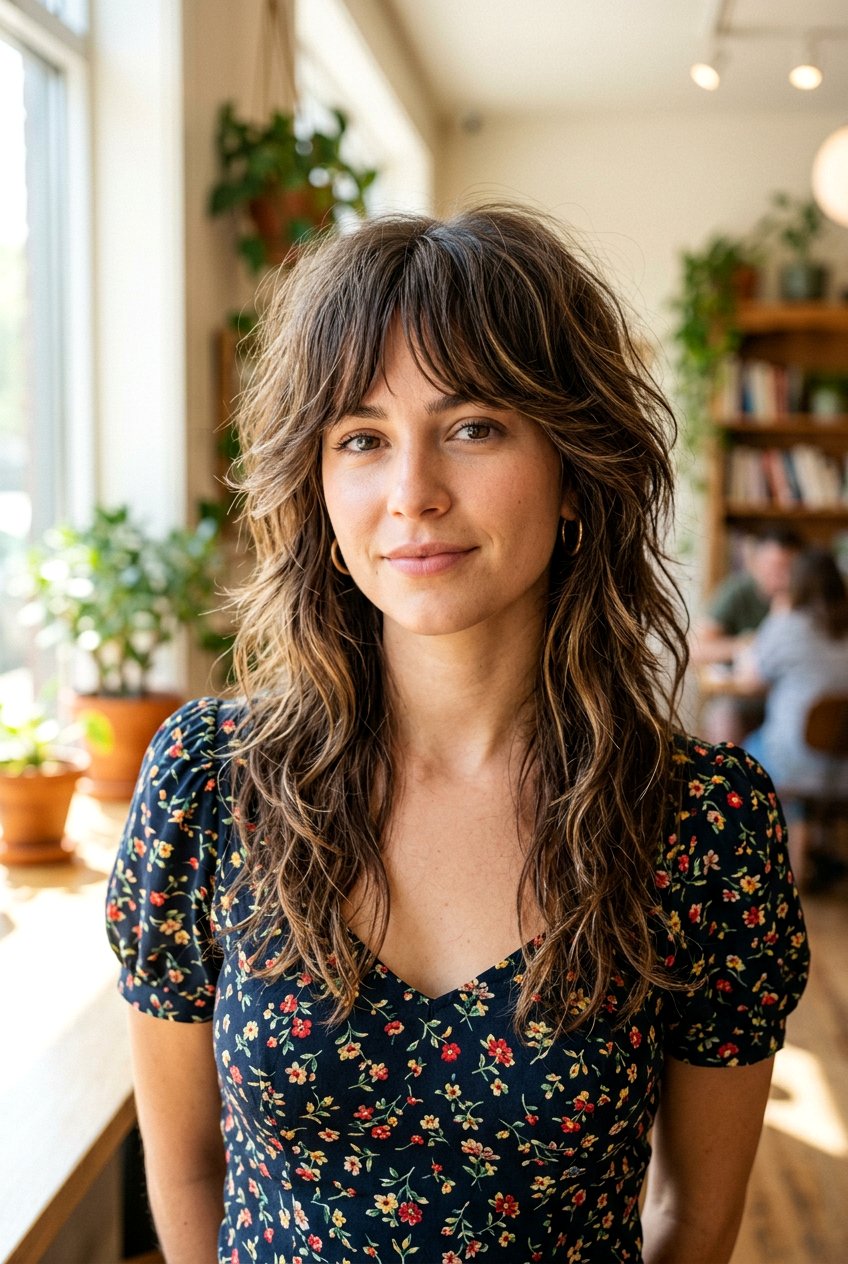 Shaggy Wolf Cut With Bottleneck Bangs - 20 soft wolf cut for mature women - 20 soft wolf cut for mature women