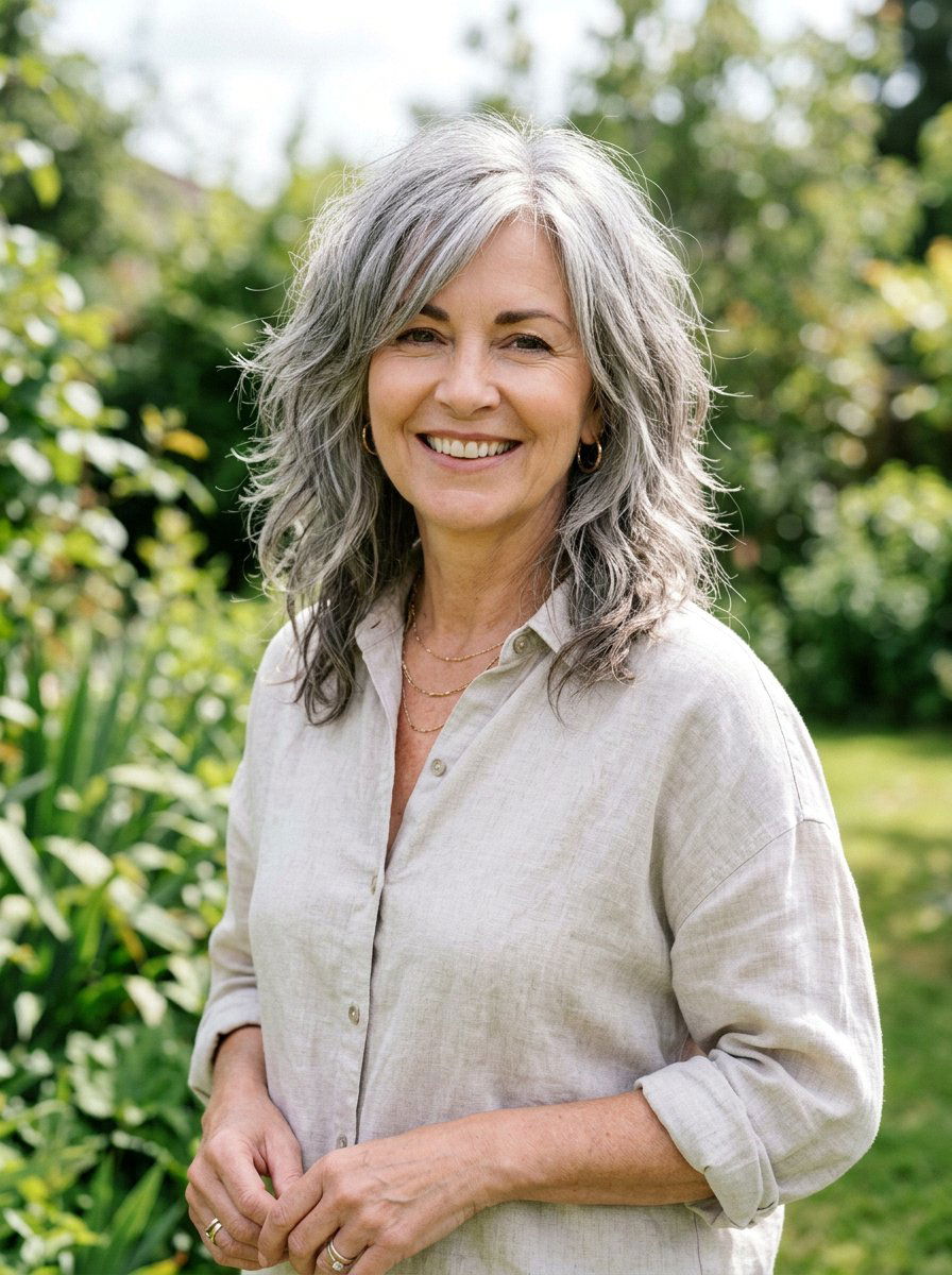 Shaggy gray shoulder length hair - 20 shoulder length gray layered haircut - 20 shoulder length gray layered haircut
