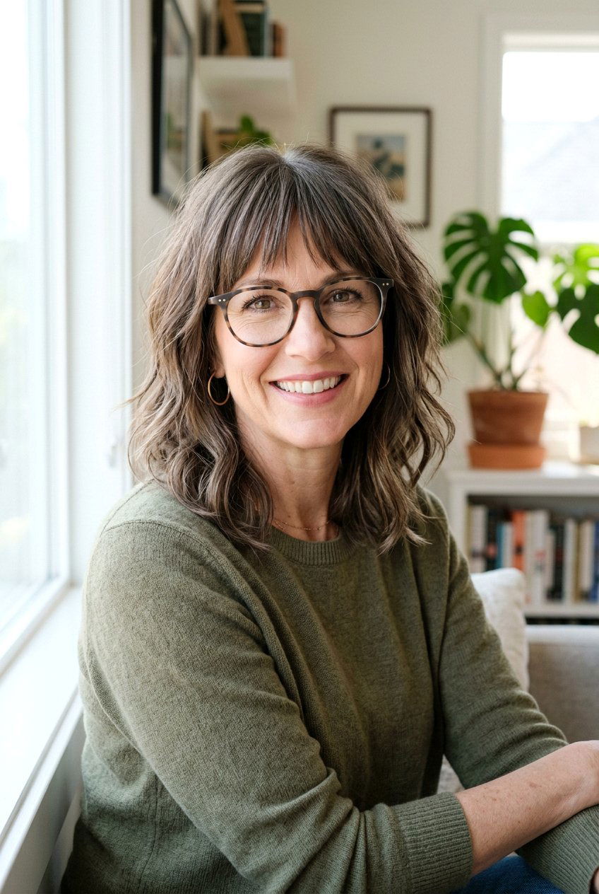 Shaggy lob - 20 hairstyles for women over 40 with glasses - 20 hairstyles for women over 40 with glasses