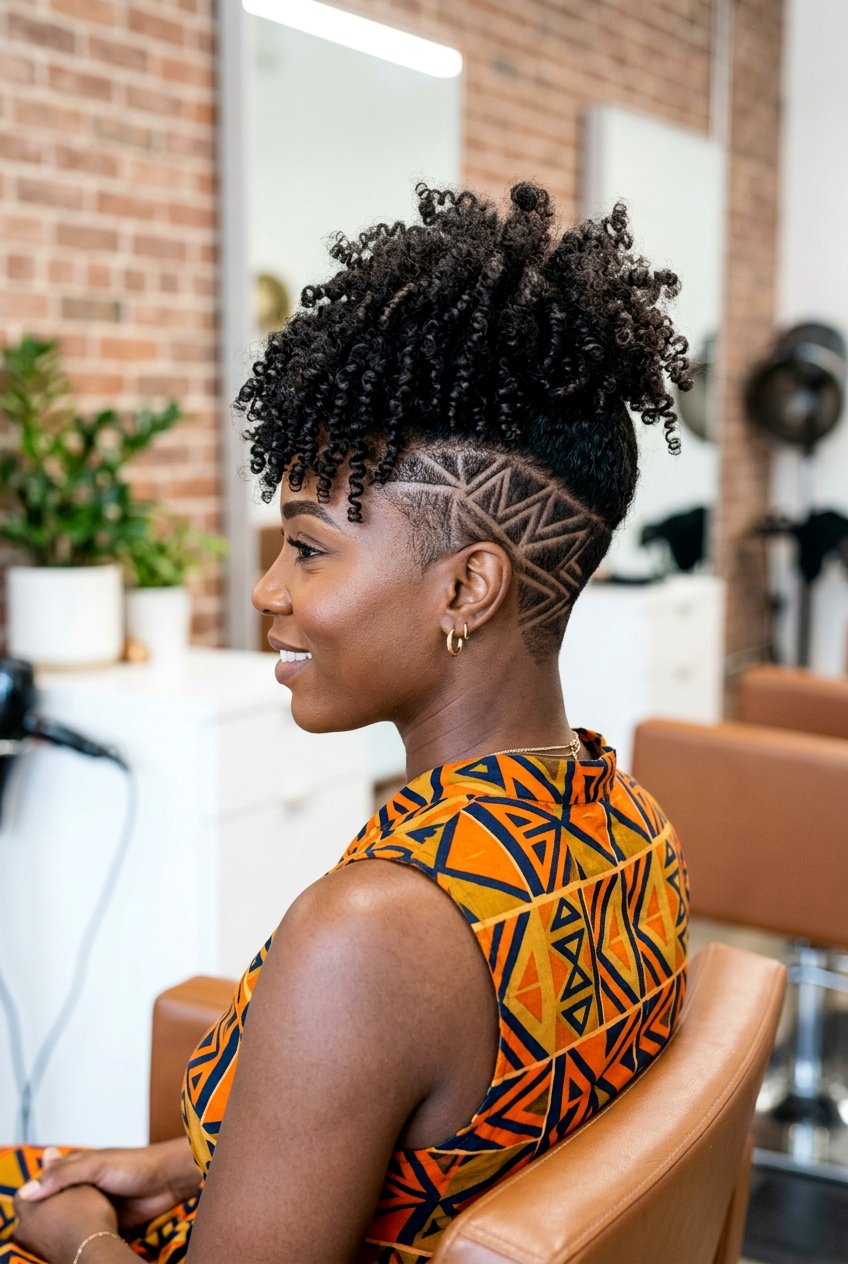 Shaved Design Undercut for Curly Hair - 20 undercut curls hairstyle for women - 20 undercut curls hairstyle for women