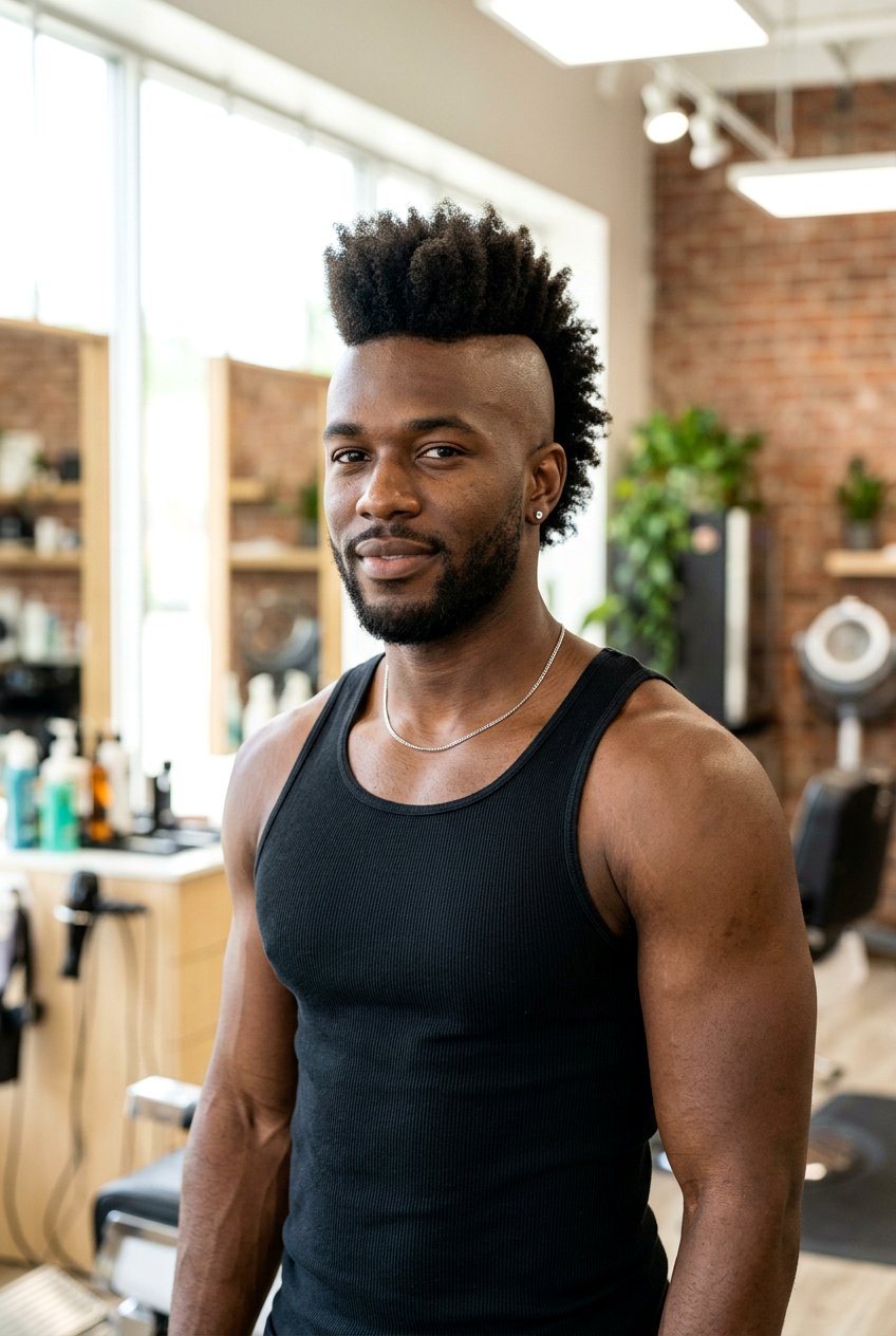 Shaved Sides Afro Mohawk For Men - 20 afro mohawk hairstyle - 20 afro mohawk hairstyle