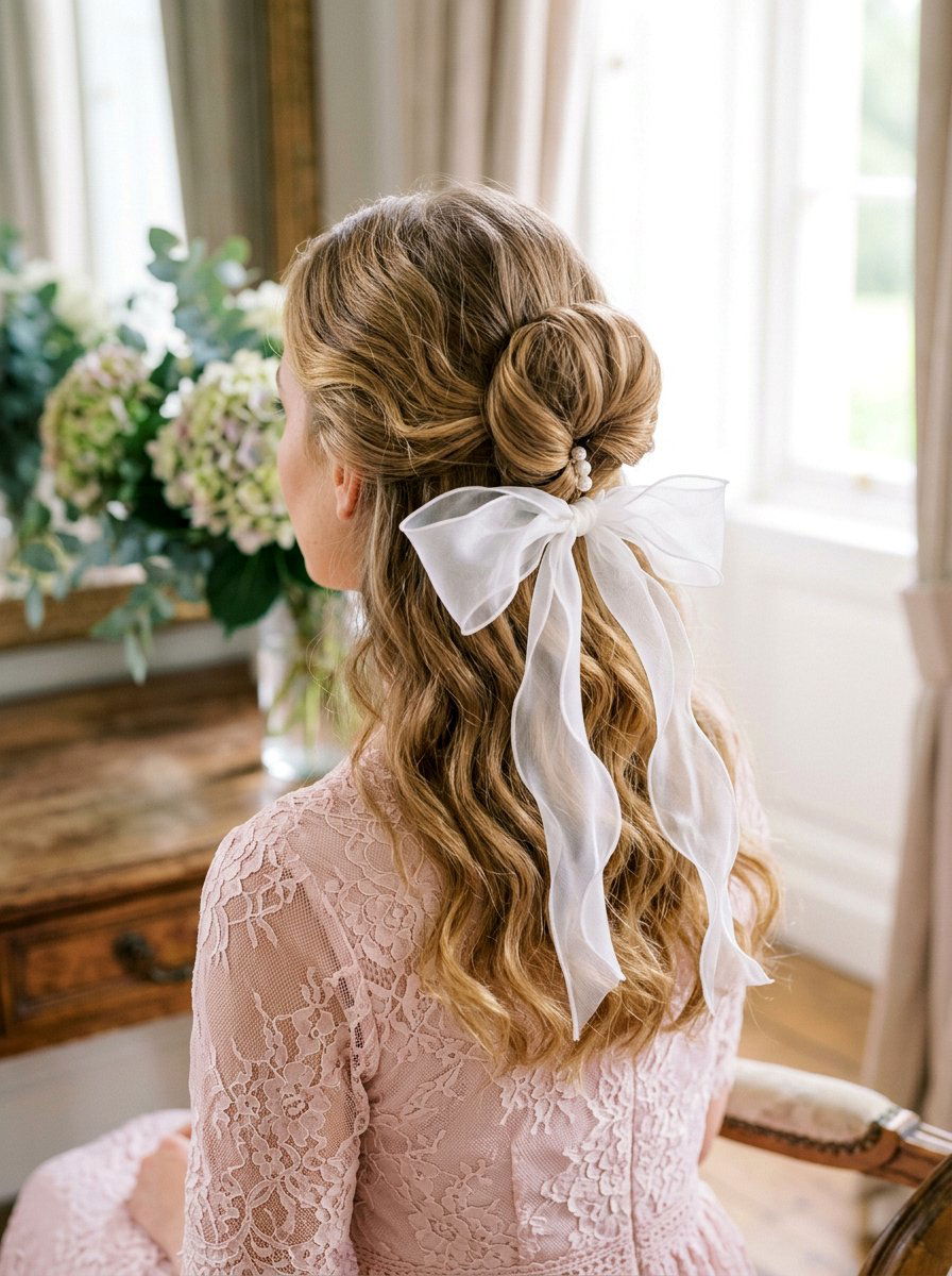Sheer Organza Half Up Loop - 20 ribbon bow half up hairstyle - 20 ribbon bow half up hairstyle