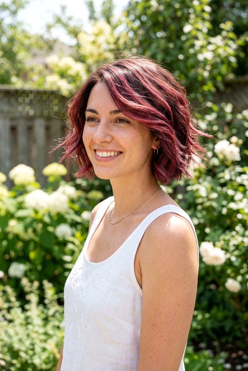 Shimmering Berry Highlights For Short Bobs - 20 burgundy highlights for mature women - 20 burgundy highlights for mature women