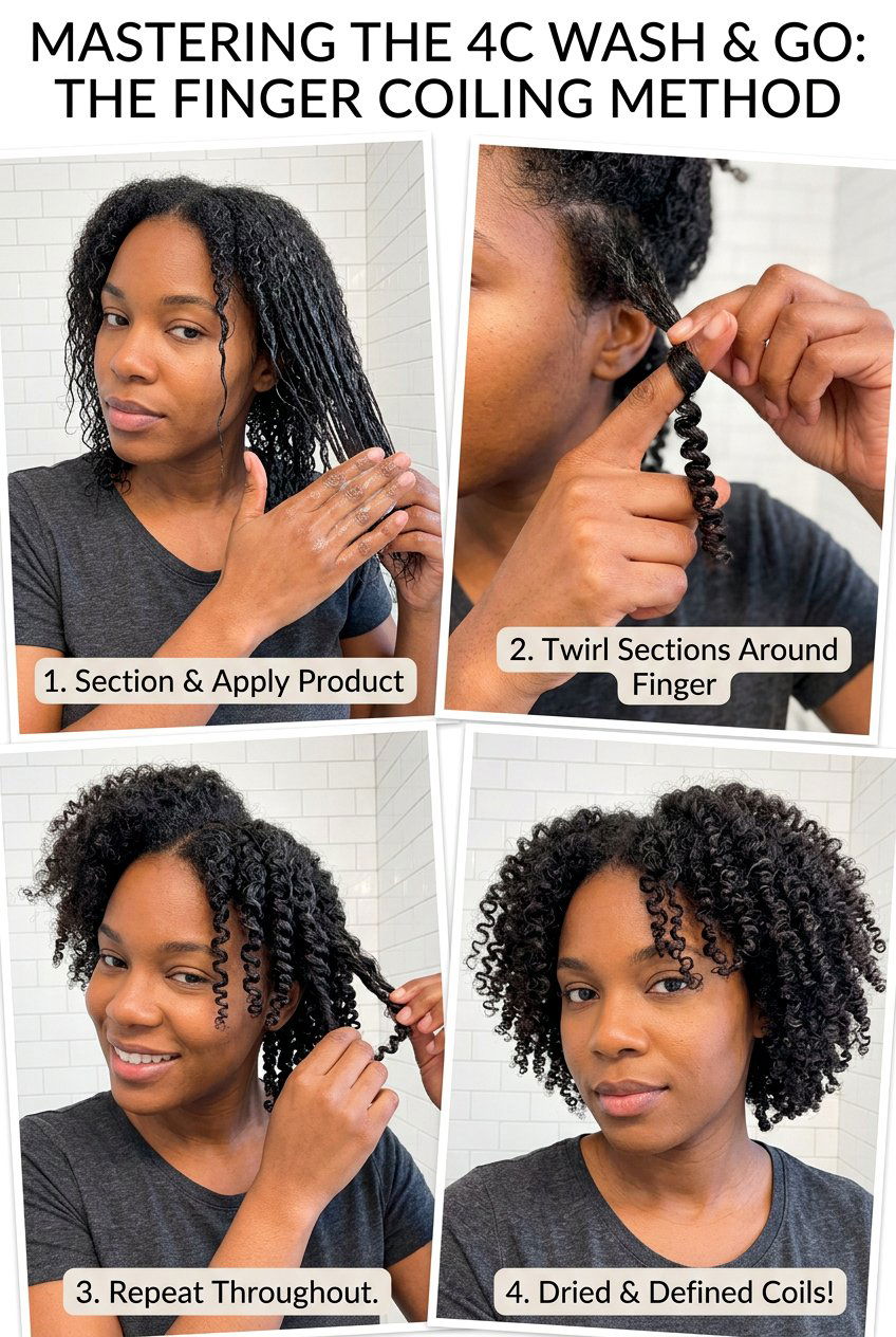 Shingling Method Wash and Go for Tight 4C Coils - 20 defined wash and go for 4c hair - 20 defined wash and go for 4c hair