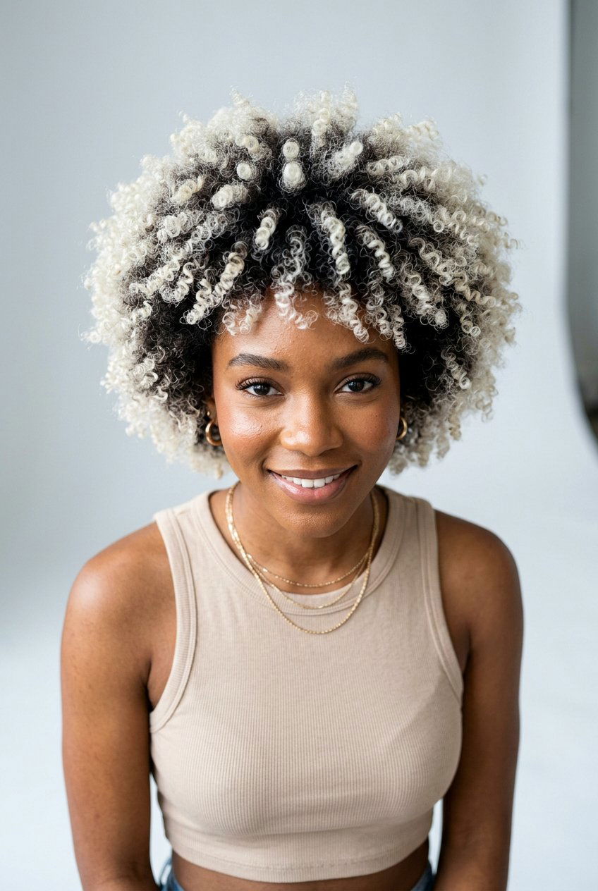Short Afro with Colored Tips - 20 short curly afro hairstyle for women - 20 short curly afro hairstyle for women