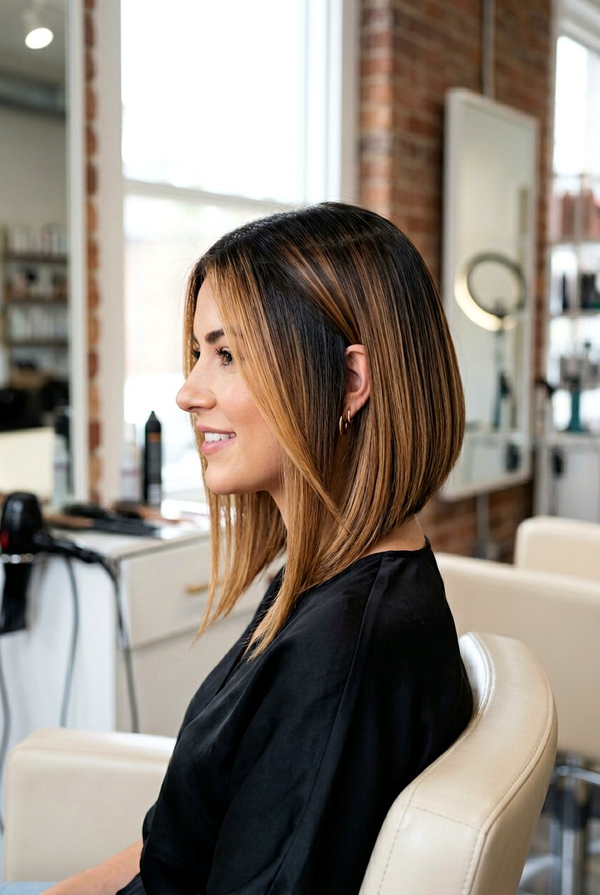 Short Angled Bob With Caramel Balayage - 20 caramel balayage for short hair - 20 caramel balayage for short hair