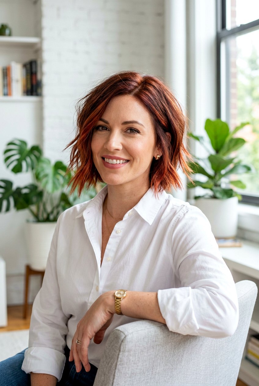 Short Auburn Balayage Bob - 20 natural looking auburn balayage - 20 natural looking auburn balayage