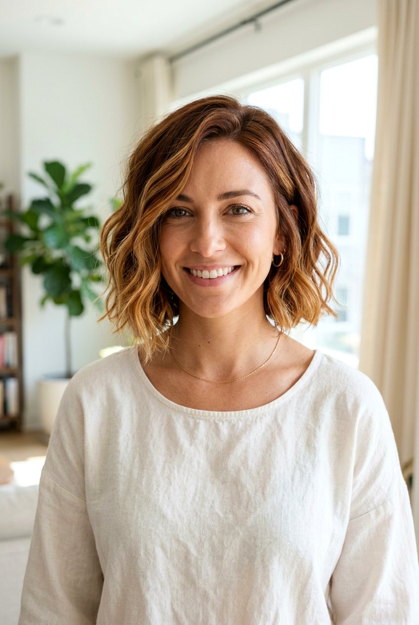 Short Auburn Balayage On Wavy Bob - 20 auburn balayage for short hair - 20 auburn balayage for short hair