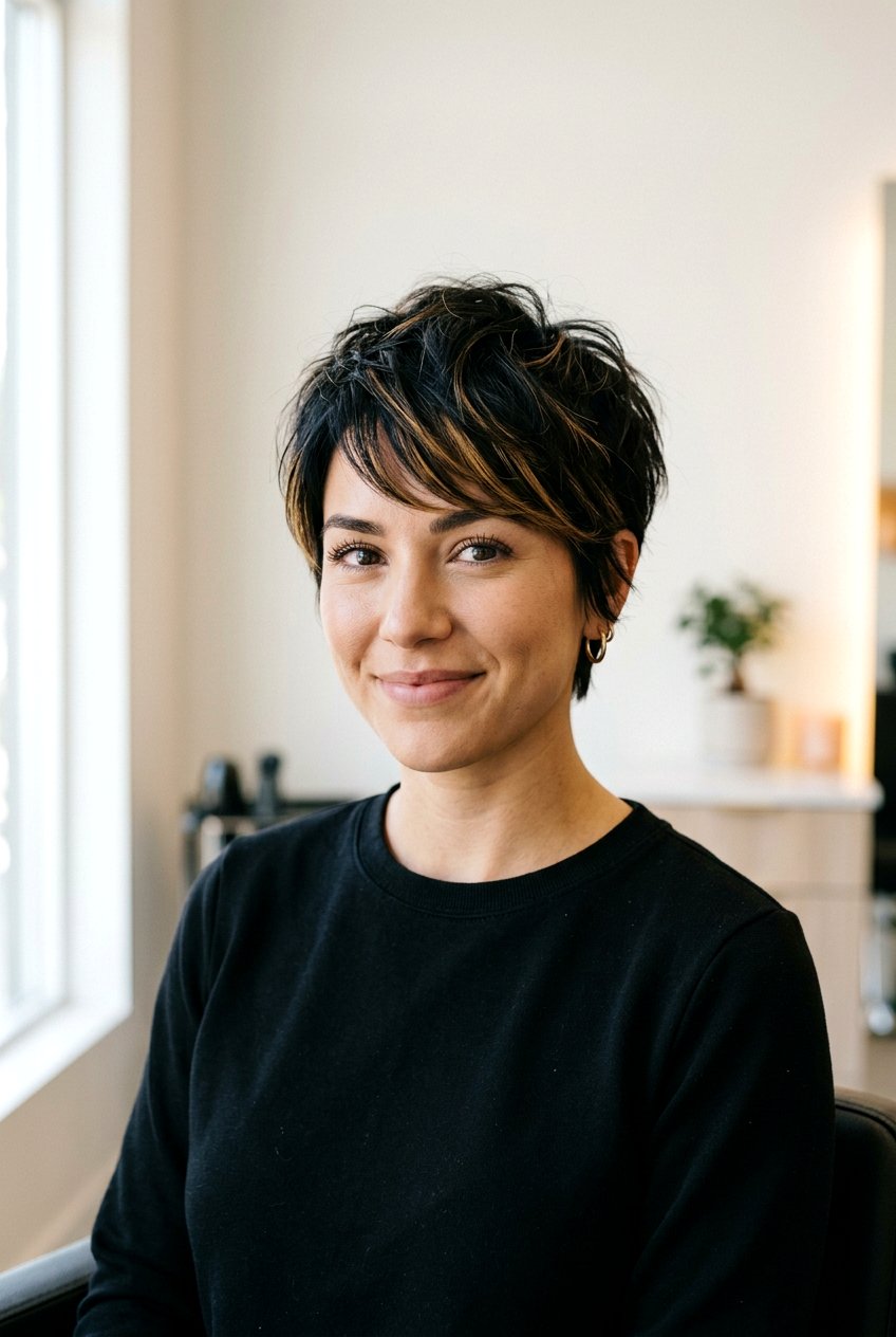 Short Black Hair With Honey Babylights - 20 black hair with honey babylights - 20 black hair with honey babylights