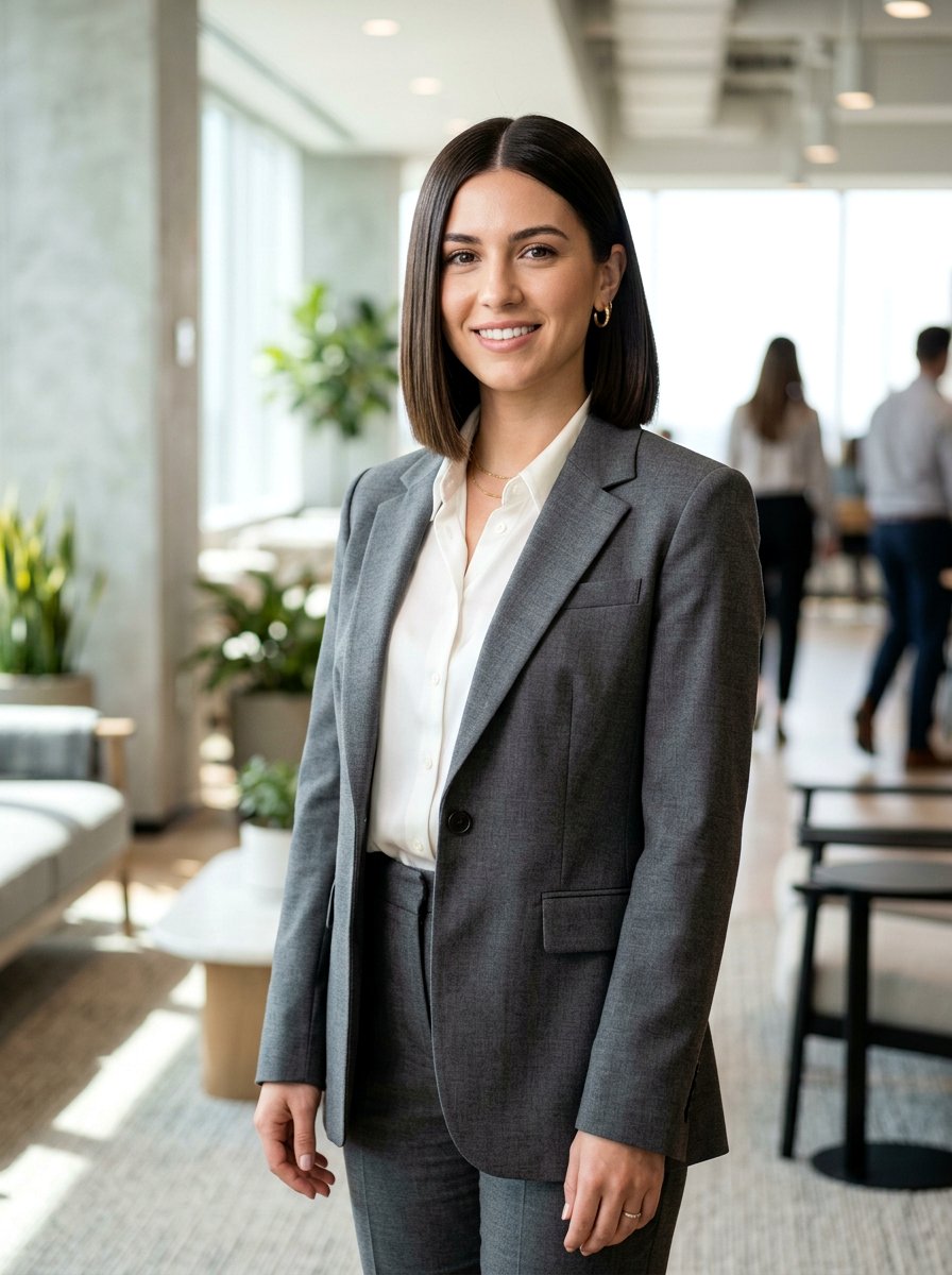 Short Blunt Bob with Center Part - 20 quick office hairstyle for short hair - 20 quick office hairstyle for short hair