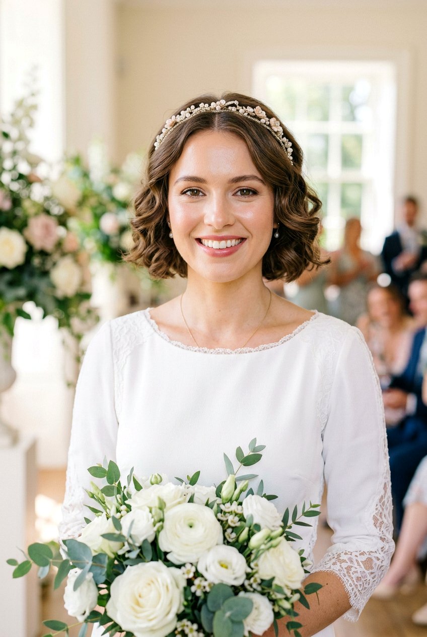 Short Bob Bridal Soft Curls With Middle Part - 20 bridal soft curls with middle part - 20 bridal soft curls with middle part