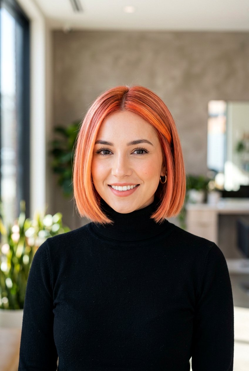 Short Bob Coral Peach Balayage - 20 coral peach balayage - 20 coral peach balayage