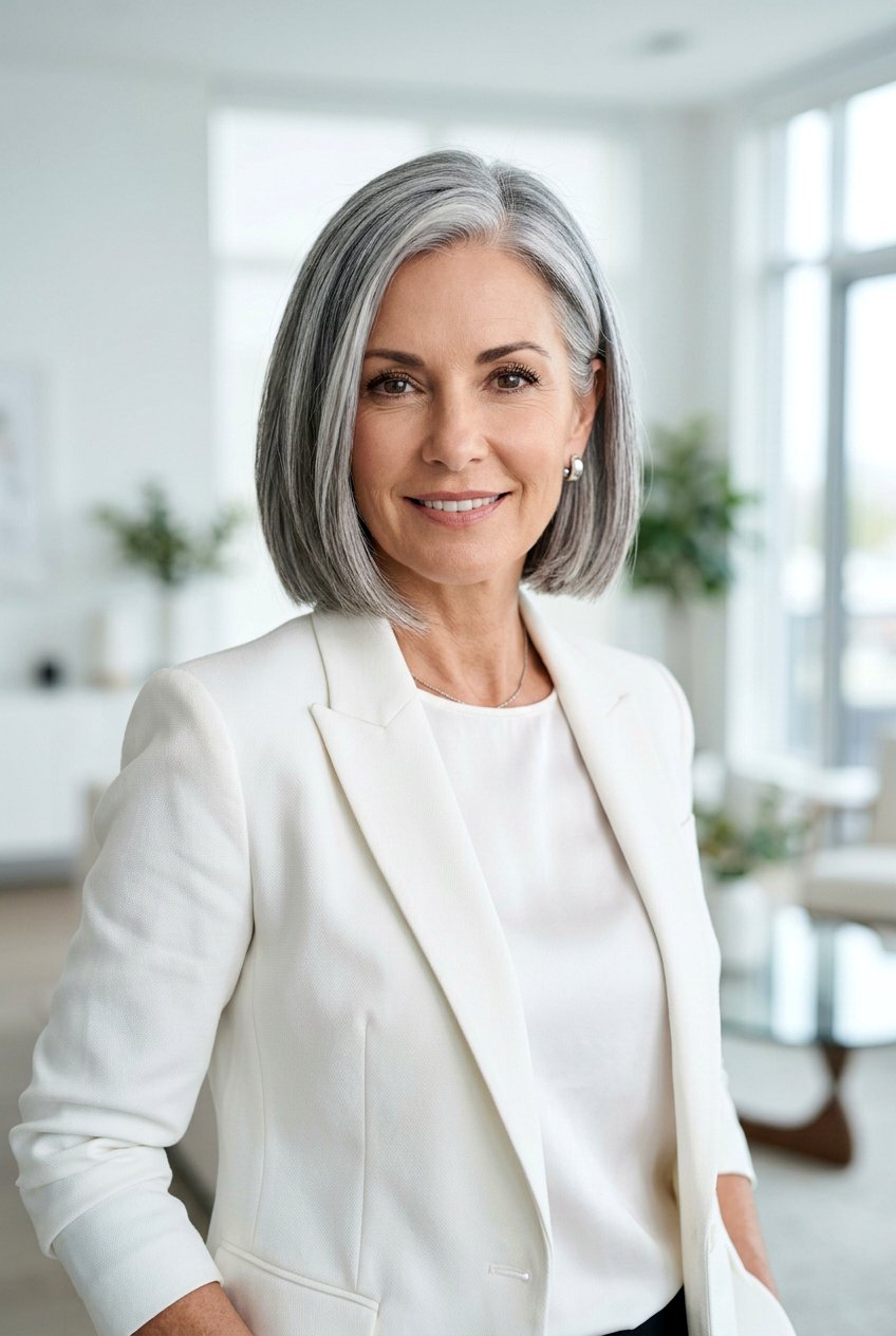 Short Bob Gray Blending - 20 natural gray transition with babylights - 20 natural gray transition with babylights