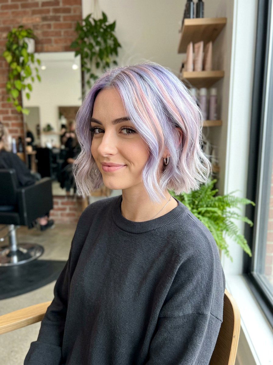 Short Bob Opal Balayage With Icy Lavender Tones - 20 opal balayage hair - 20 opal balayage hair