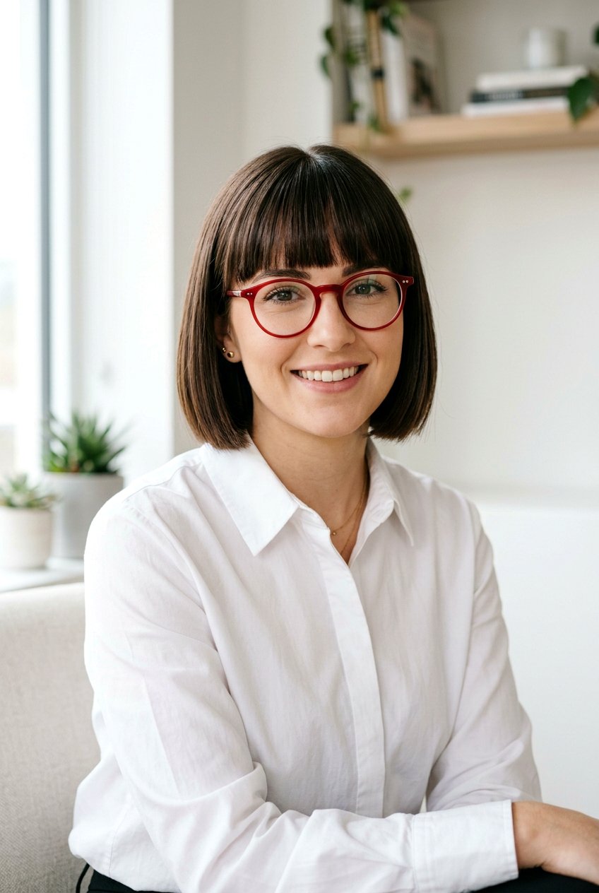 Short Bob With Bangs - 20 hairstyles for women with glasses over 50 - 20 hairstyles for women with glasses over 50