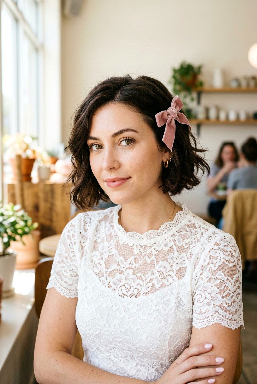 Short Bob With Bow Accessory - 20 birthday hairstyle for short bob hair - 20 birthday hairstyle for short bob hair