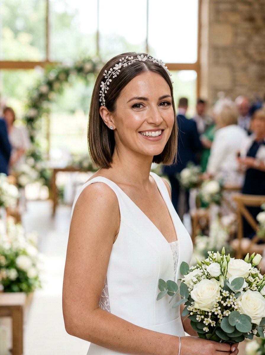 Short Bob With Hair Vine - 20 simple bridal hairstyle for short hair - 20 simple bridal hairstyle for short hair