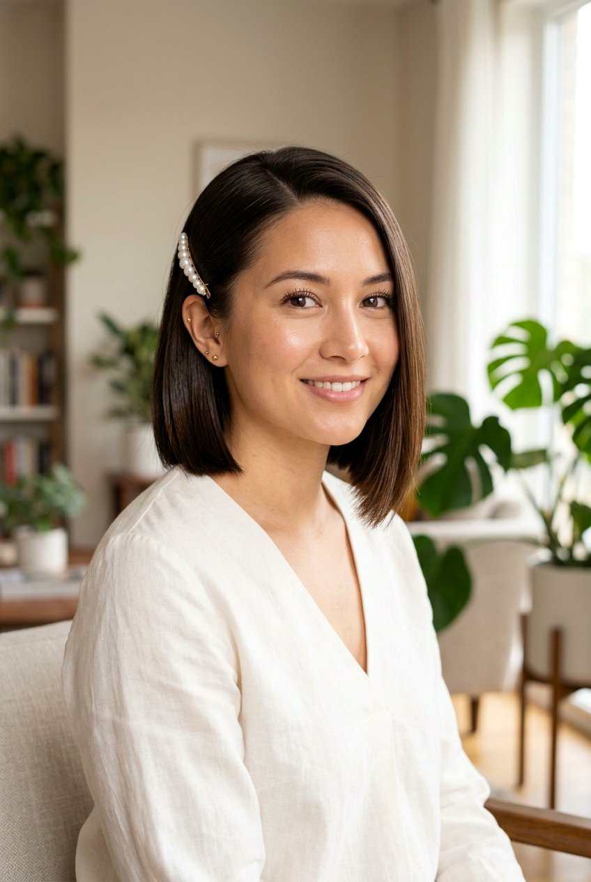 Short Bob With Pearl Side Clip - 20 pearl clip hairstyles - 20 pearl clip hairstyles