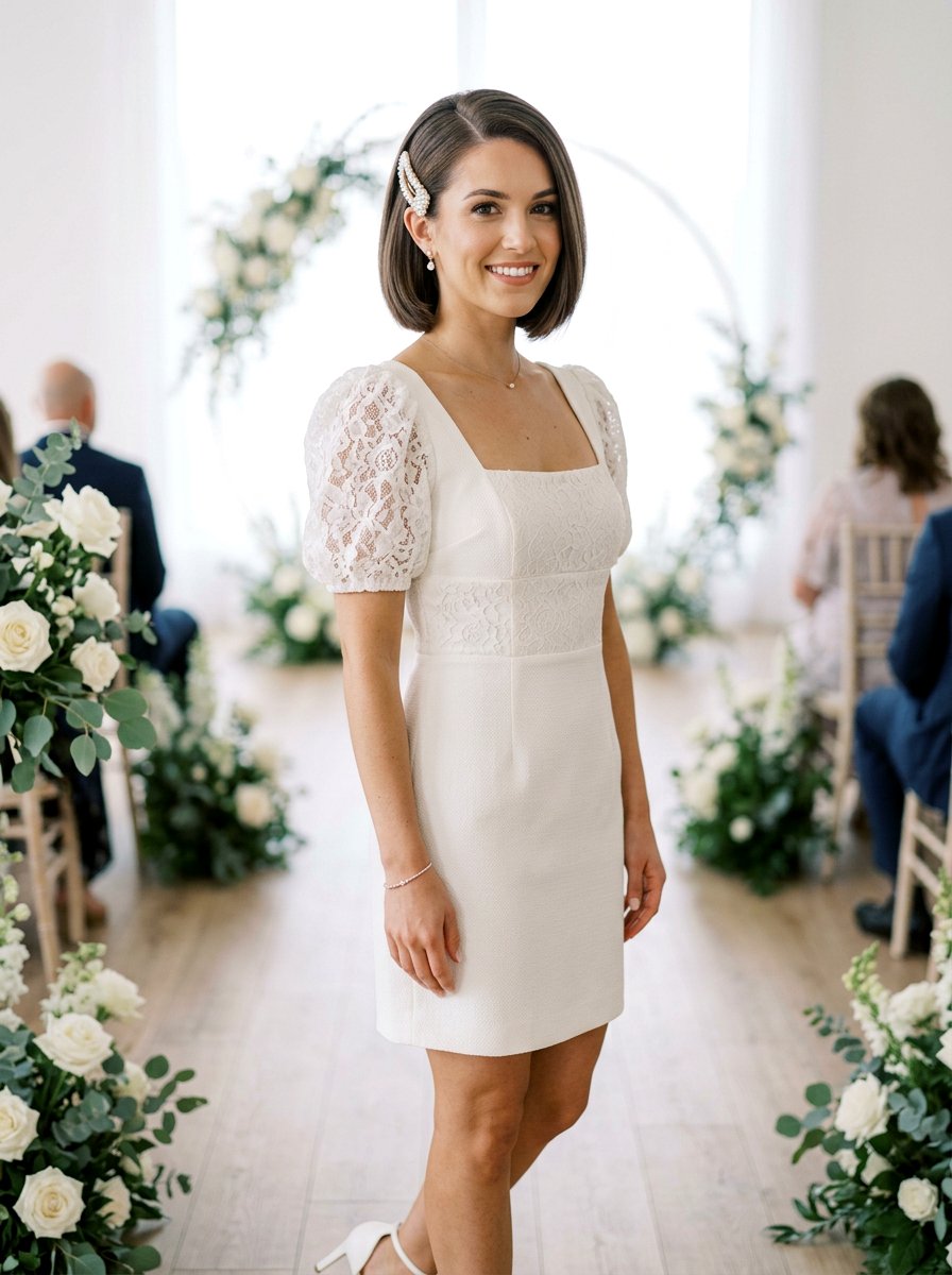 Short Bob With Side Part - 20 wedding hairstyles for elopement - 20 wedding hairstyles for elopement