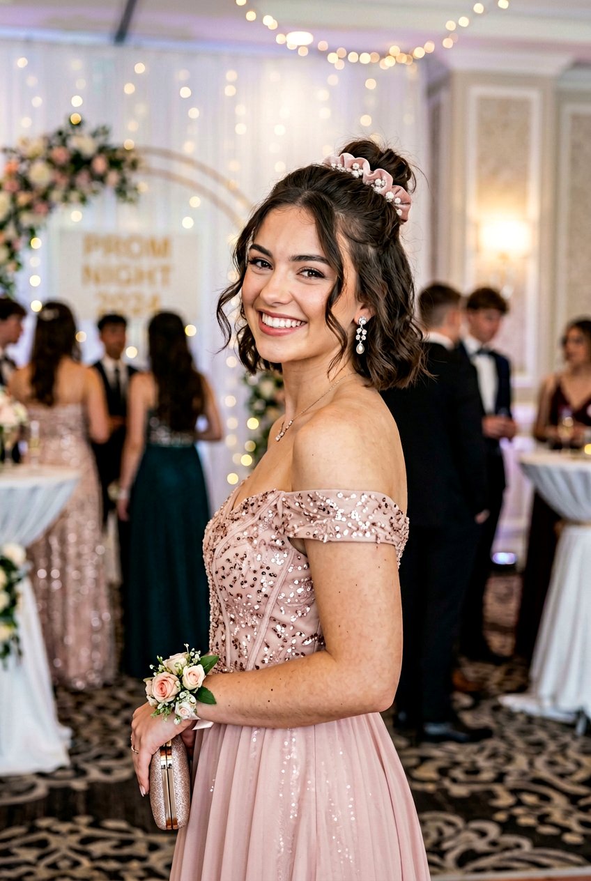 Short Bob with Half Up Messy Bun for Prom - 20 prom hairstyles for short hair - 20 prom hairstyles for short hair