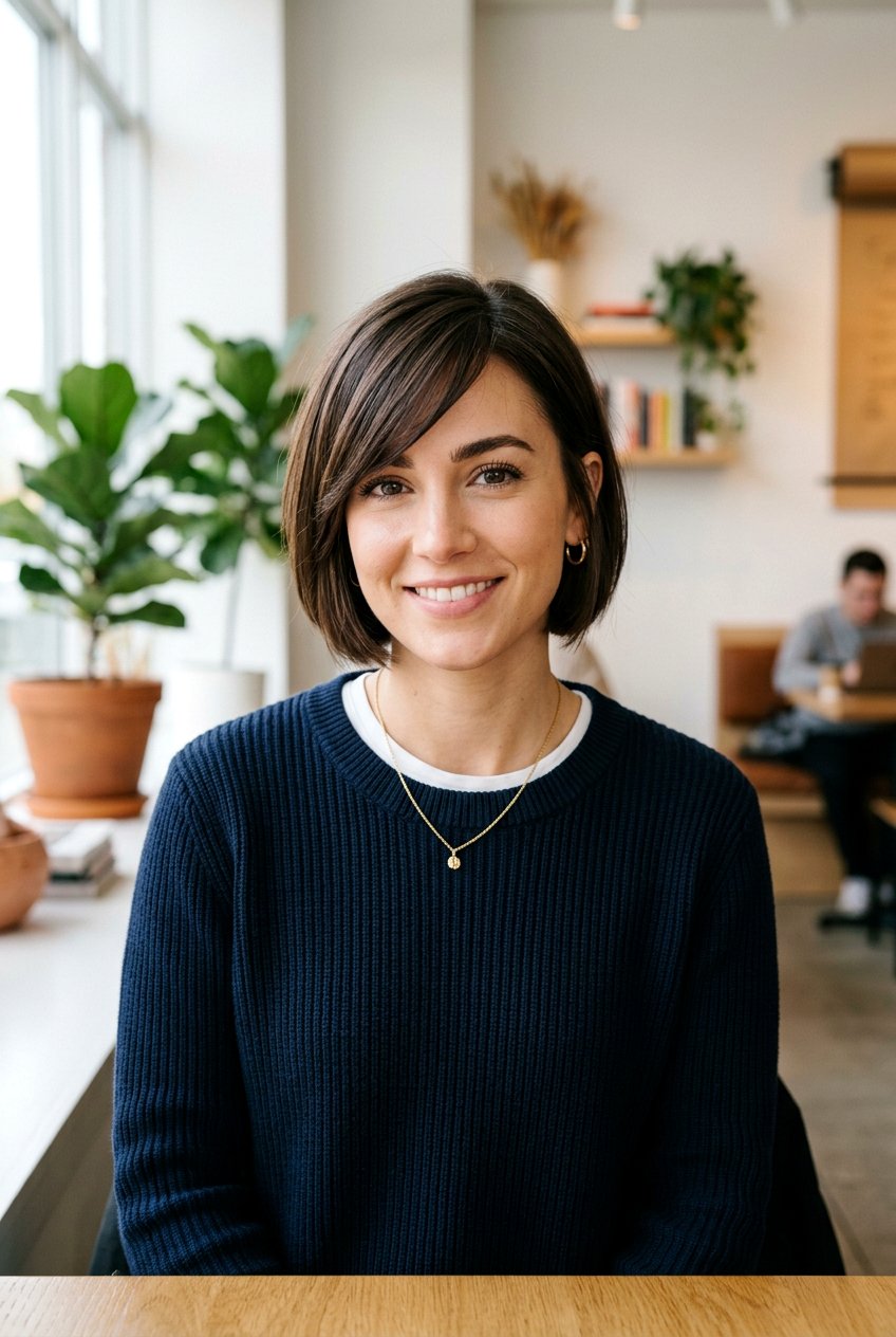 Short Bob with Side Swept Bangs Transformation - 20 before and after haircut ideas - 20 before and after haircut ideas