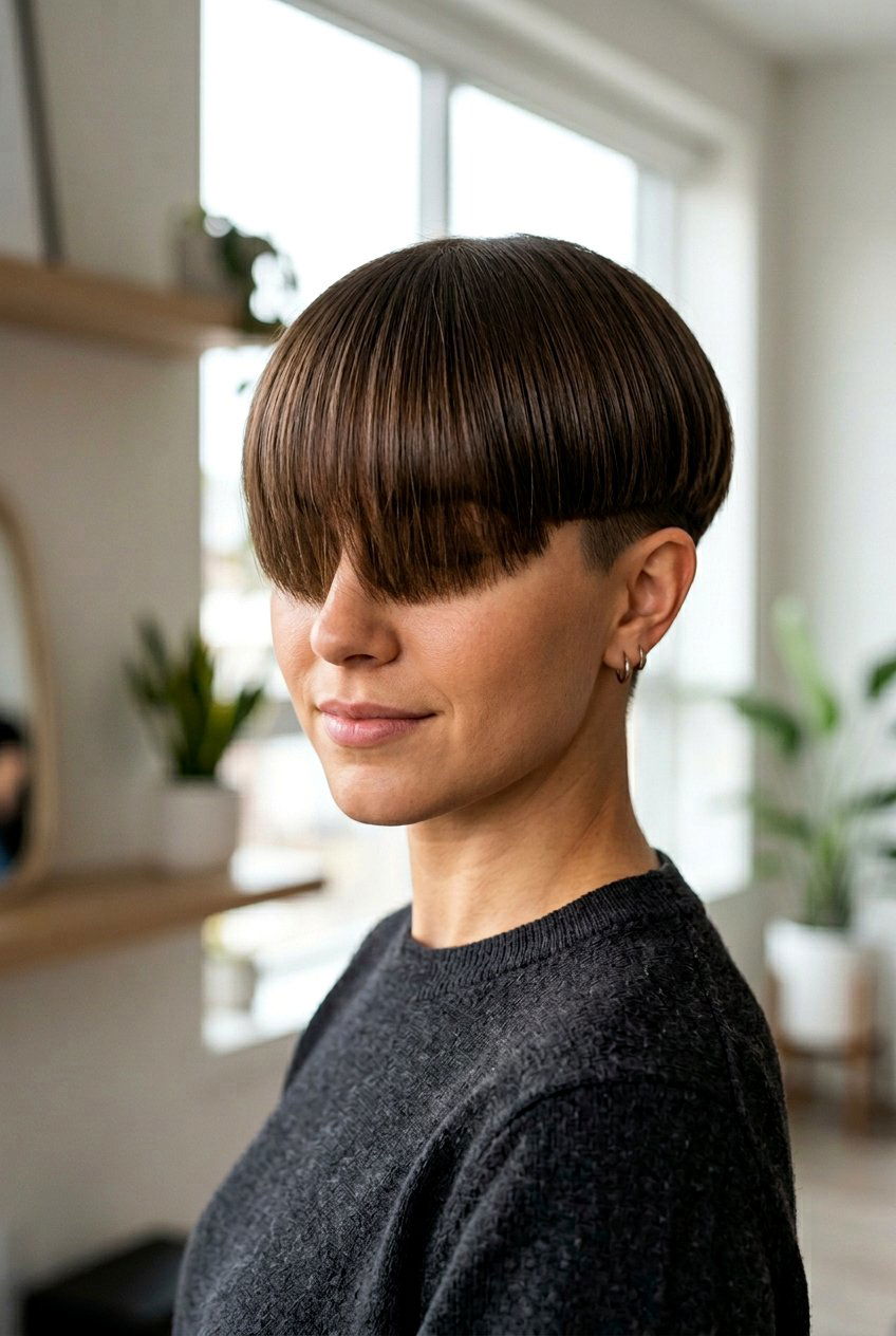 Short Bowl Haircut With Long Fringe For Women - 20 bowl cut haircut for women - 20 bowl cut haircut for women
